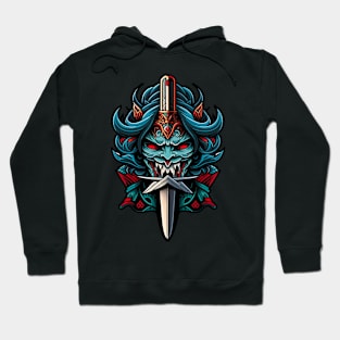 Traditional Japanese Oni Mask | Samurai Mask | Cyberpunk Mask | 0006 Hoodie